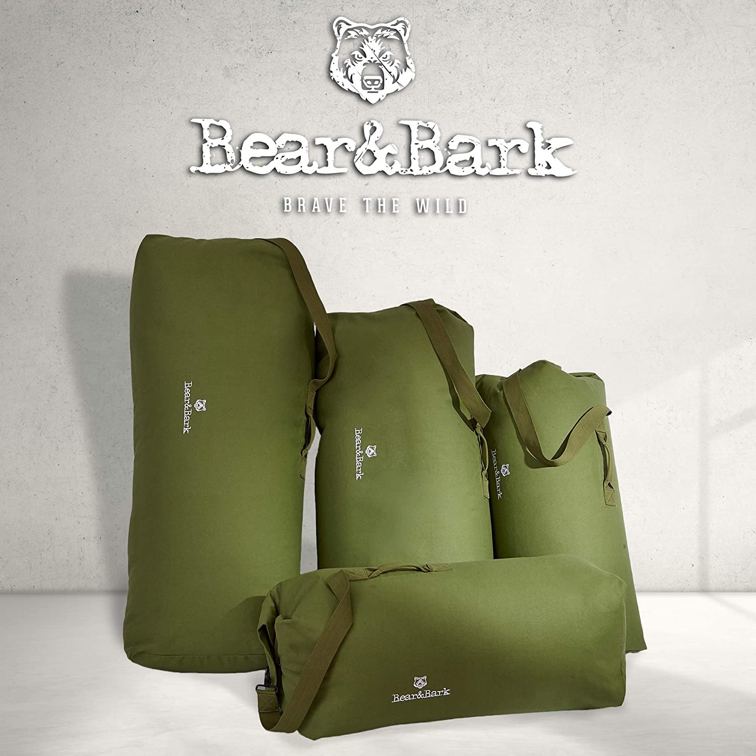 Bear&Bark Military Style Top Load Duffel Bag, 56 x 32 Inch, Green (Open Box)