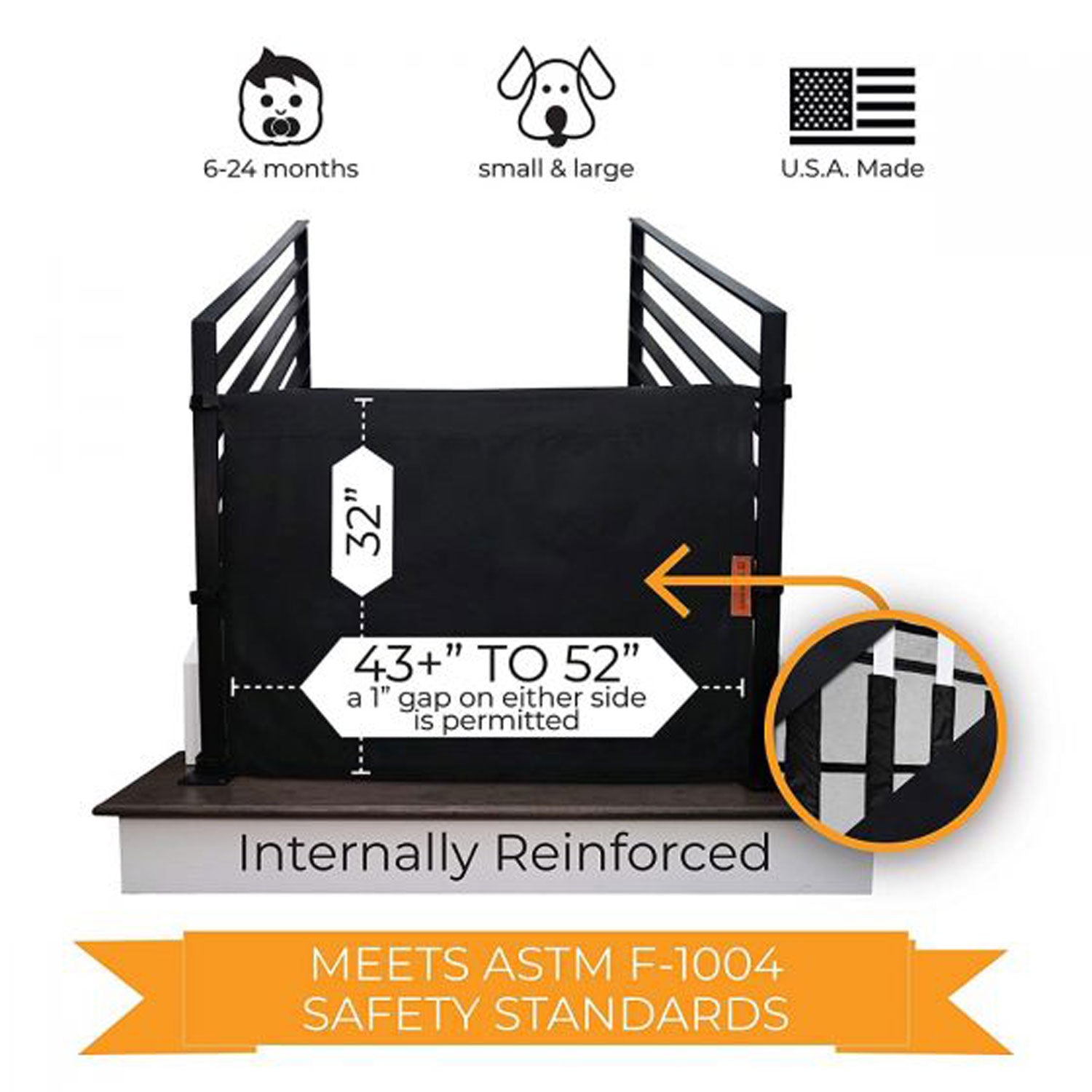 THE STAIR BARRIER 42 to 52" Banister to Banister Baby Pet Gate, Crypton Pebble (Damaged)