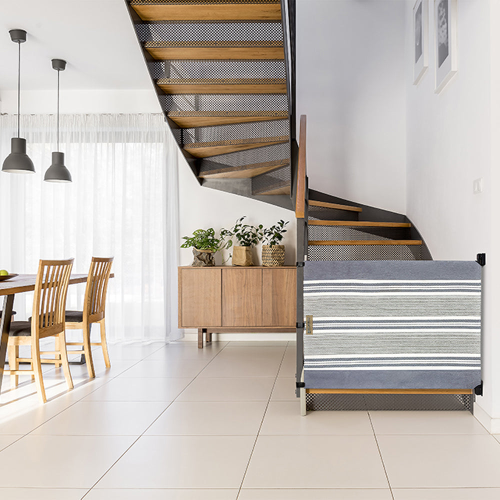 The Stair Barrier 42 to 52 Inch Banister to Banister Baby & Pet Gate, Gray Lines - VMInnovations