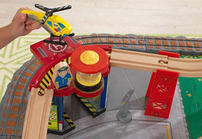 KidKraft Waterfall Junction 112-Piece Train Set and Table with Bins (Open Box)