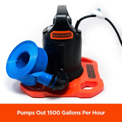 Black+Decker 1500 GPH Submersible Manual Pool Cover Pump with Discharge Hose