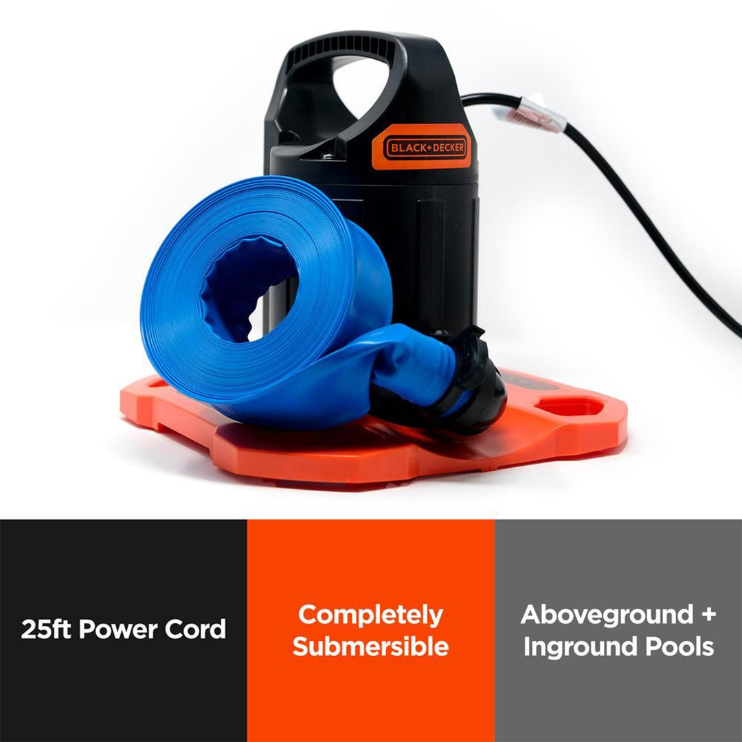 Black+Decker 1500 GPH Submersible Pool Cover Pump w/ Discharge Hose (For Parts)