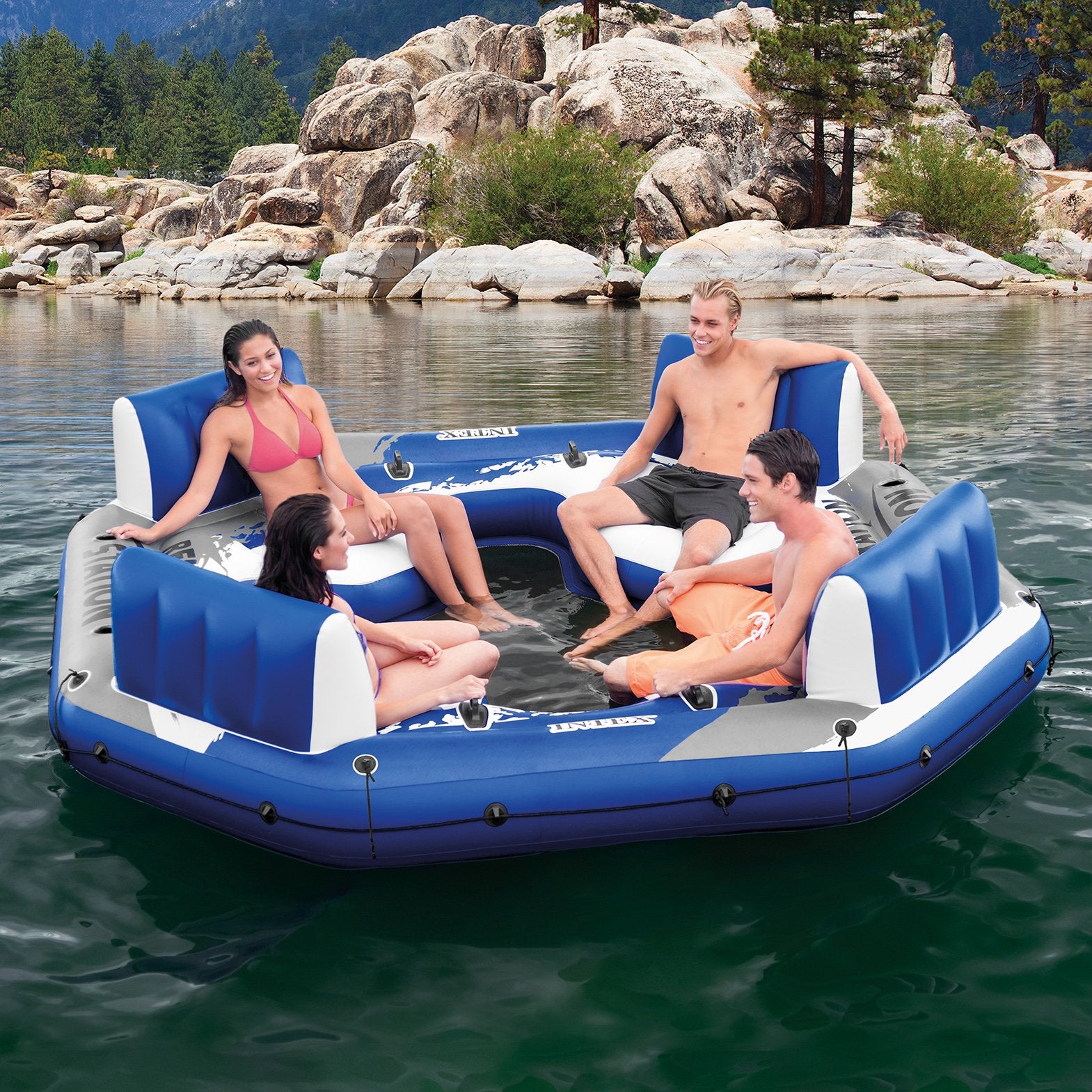 Intex 4-Person Relaxation Station Raft and 72 Can Beverage Cooler Float With Lid