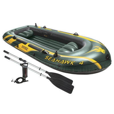 Intex Seahawk 4 Inflatable 4 Person Floating Boat Raft Set w/ Oars & Pump 4 Pack