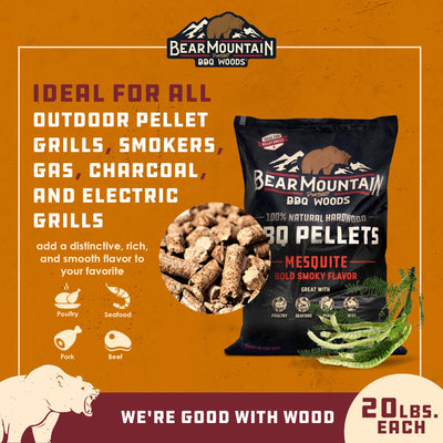 Bear BBQ Premium All-Natural Hardwood Mesquite BBQ Smoker Pellets 20lb(Open Box)