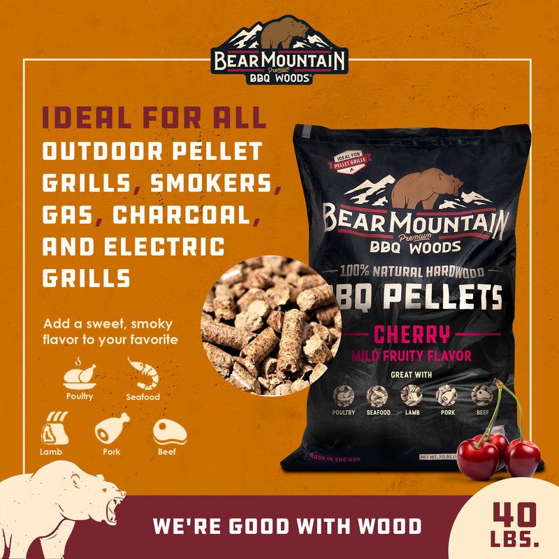 Bear Mountain BBQ Premium All Natural Hardwood Cherry Smoker Pellets, 40 Pounds