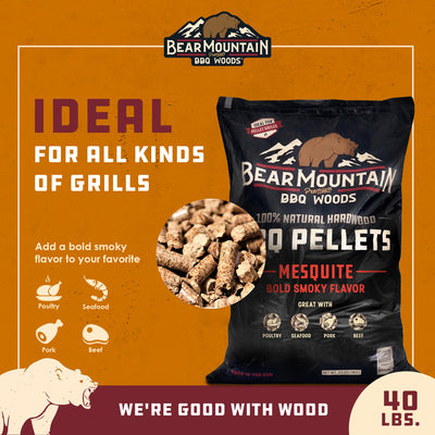 Bear Mountain BBQ Premium All Natural Wood Mesquite Smoker Pellets, 40 Pounds (Refurbished)
