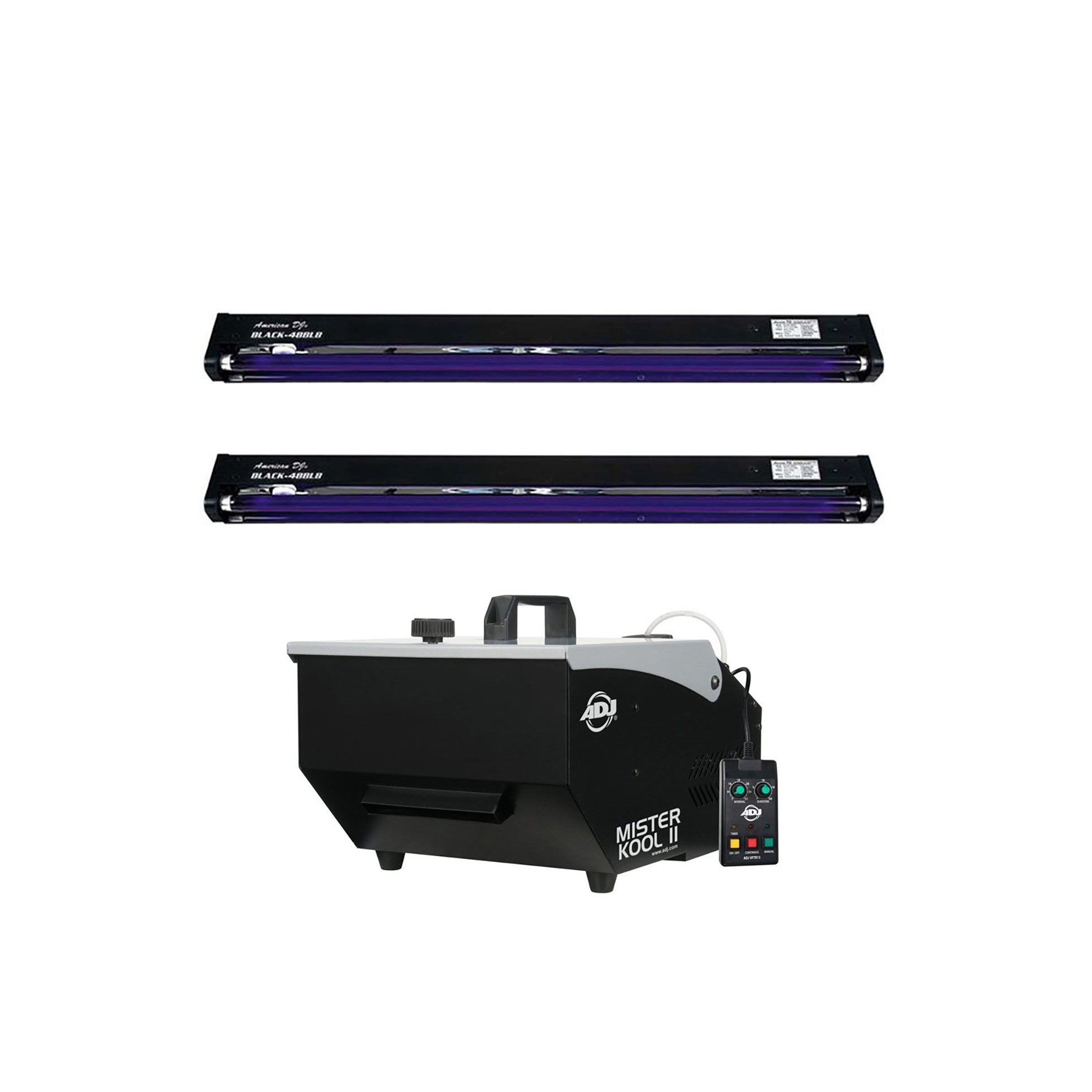 American DJ Mister Kool II Fog Machine + ADJ 48 In. Black Light Fixture (2 Pack)