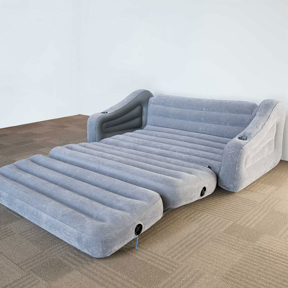 Intex Plush Dura Beam Air Bed w/ Pump, Queen & Intex Inflatable Futon, Gray