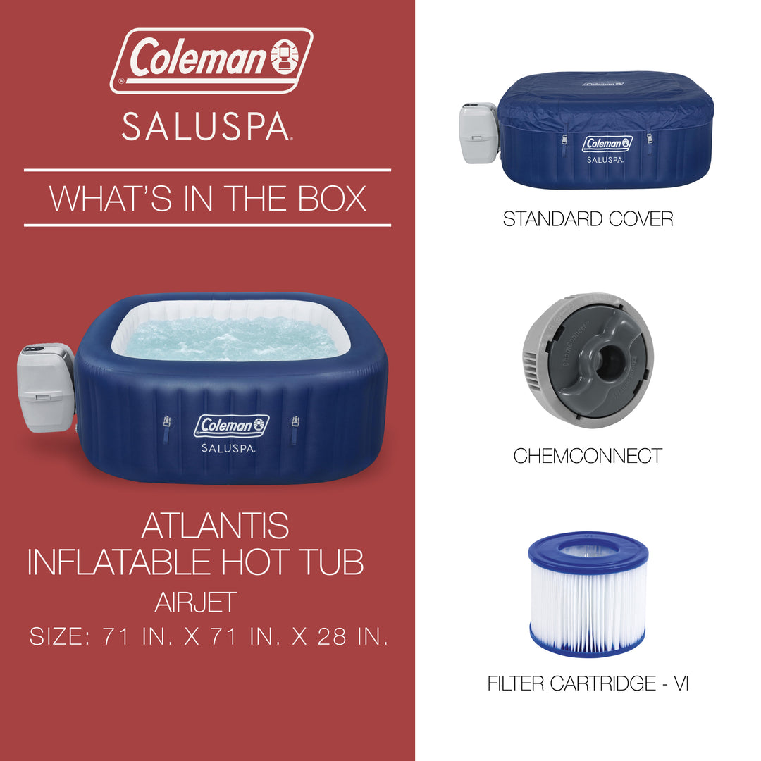 Coleman SaluSpa 4 Person Square Portable Inflatable Hot Tub Spa, Blue (Open Box)