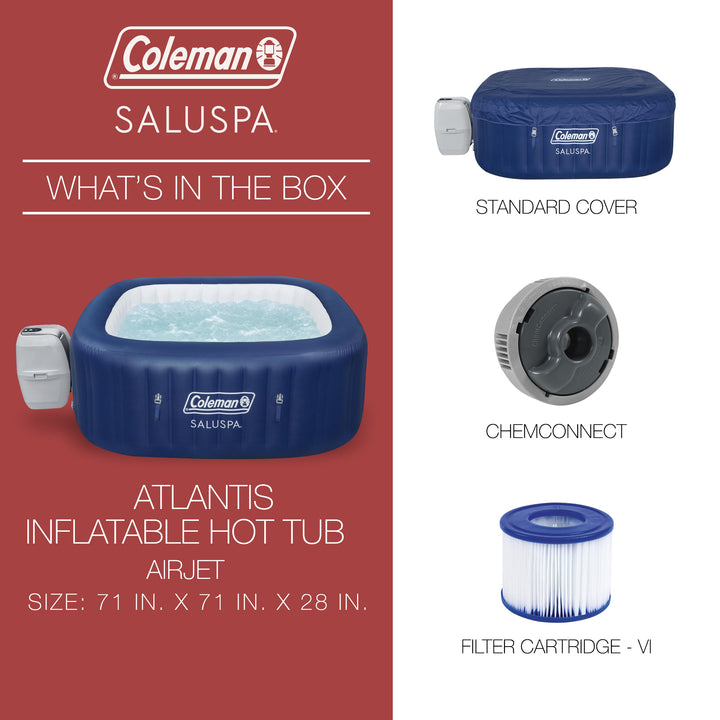 Coleman SaluSpa 4 Person Square Portable Inflatable Hot Tub Spa, Blue (Open Box)