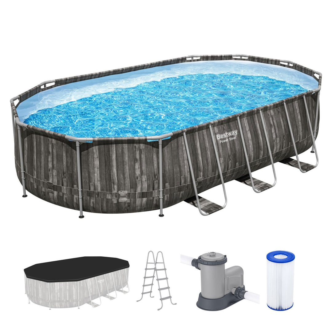Bestway Power Steel 20x12x4 Foot Above Ground Oval Pool Set (For Parts) - VMInnovations