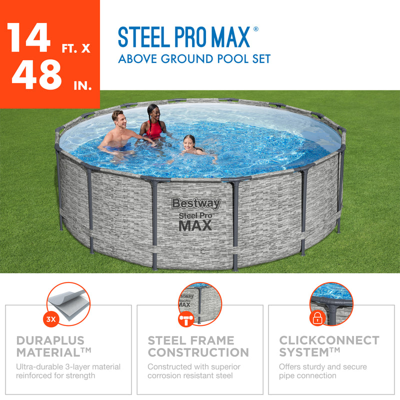 Bestway Steel Pro MAX 14 Foot Above Ground Pool Set w/ 3 Layer Liner (Used)