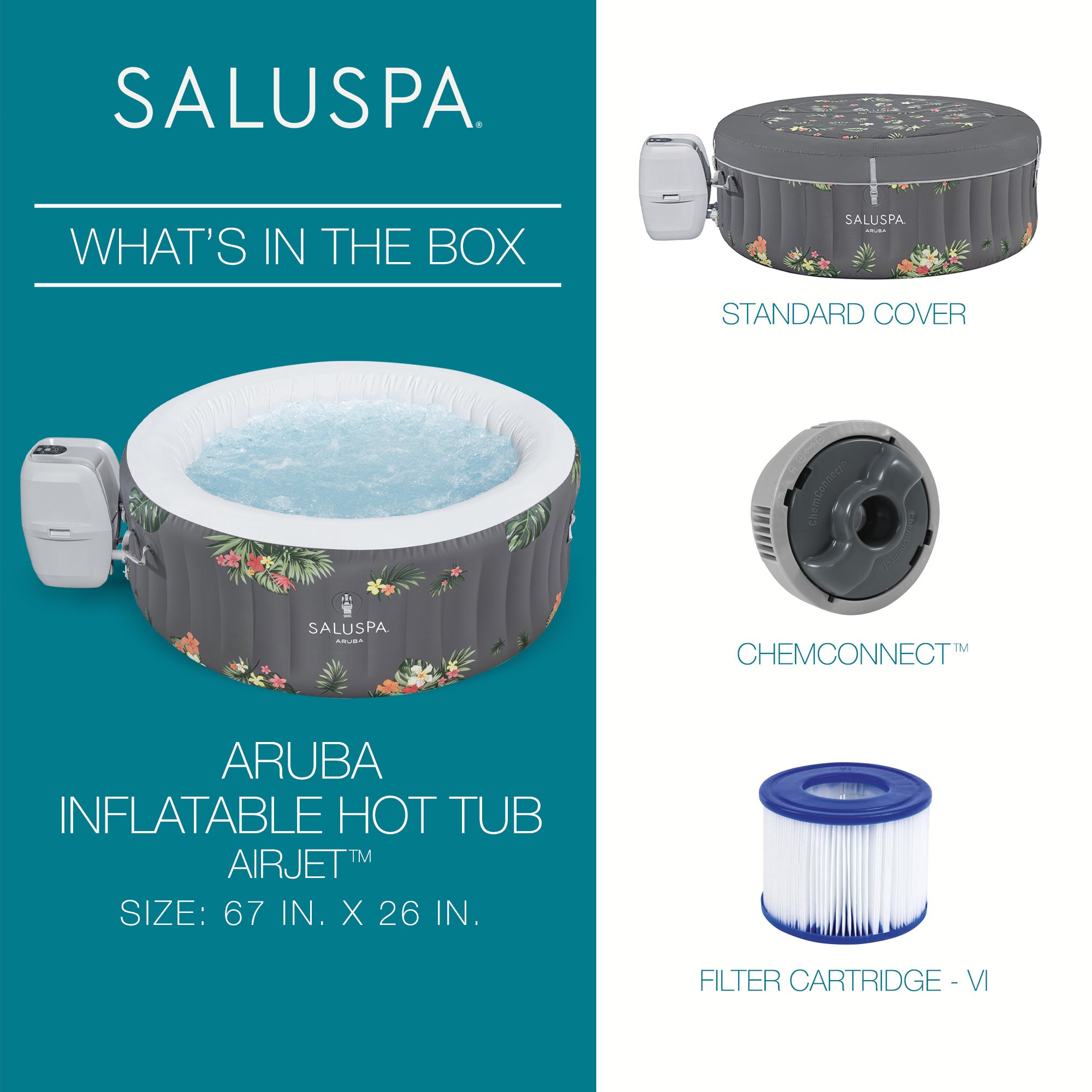 Bestway SaluSpa Aruba AirJet Inflatable Hot Tub with 2 SaluSpa Non-Slip Spa Seat
