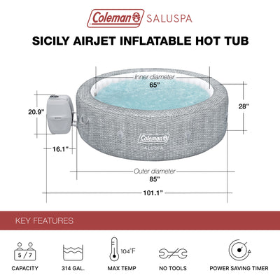 Coleman SaluSpa Sicily AirJet Inflatable Hot Tub with 180 Soothing Jets, Gray