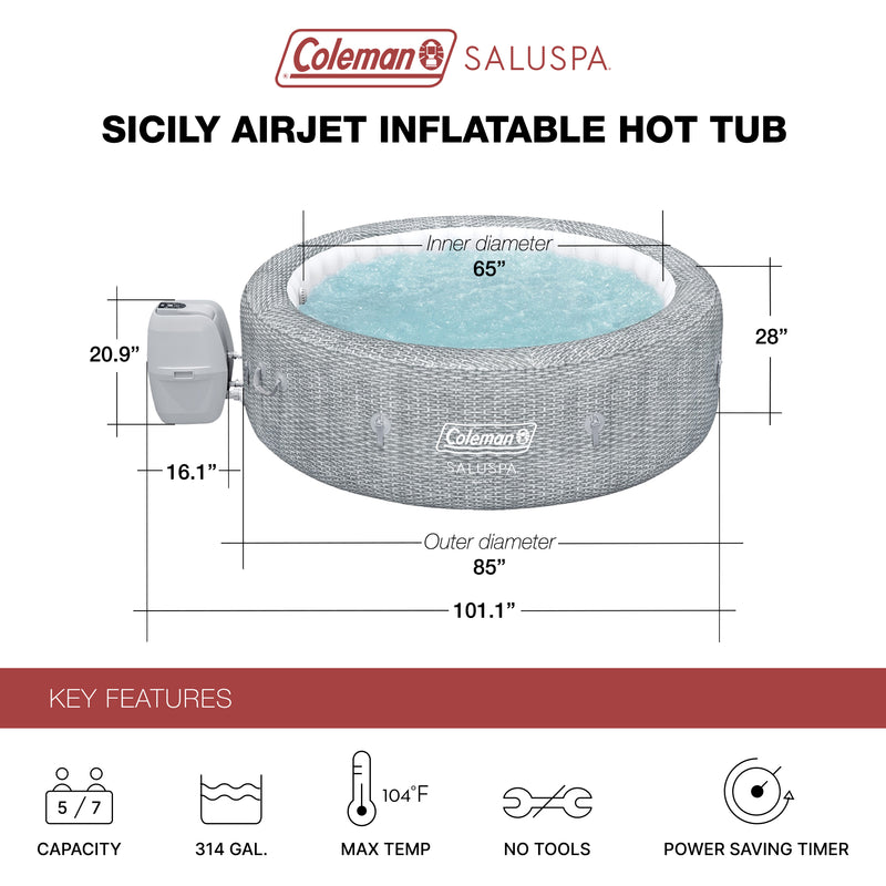 Coleman SaluSpa Sicily AirJet Inflatable Hot Tub with 180 Soothing Jets, Gray