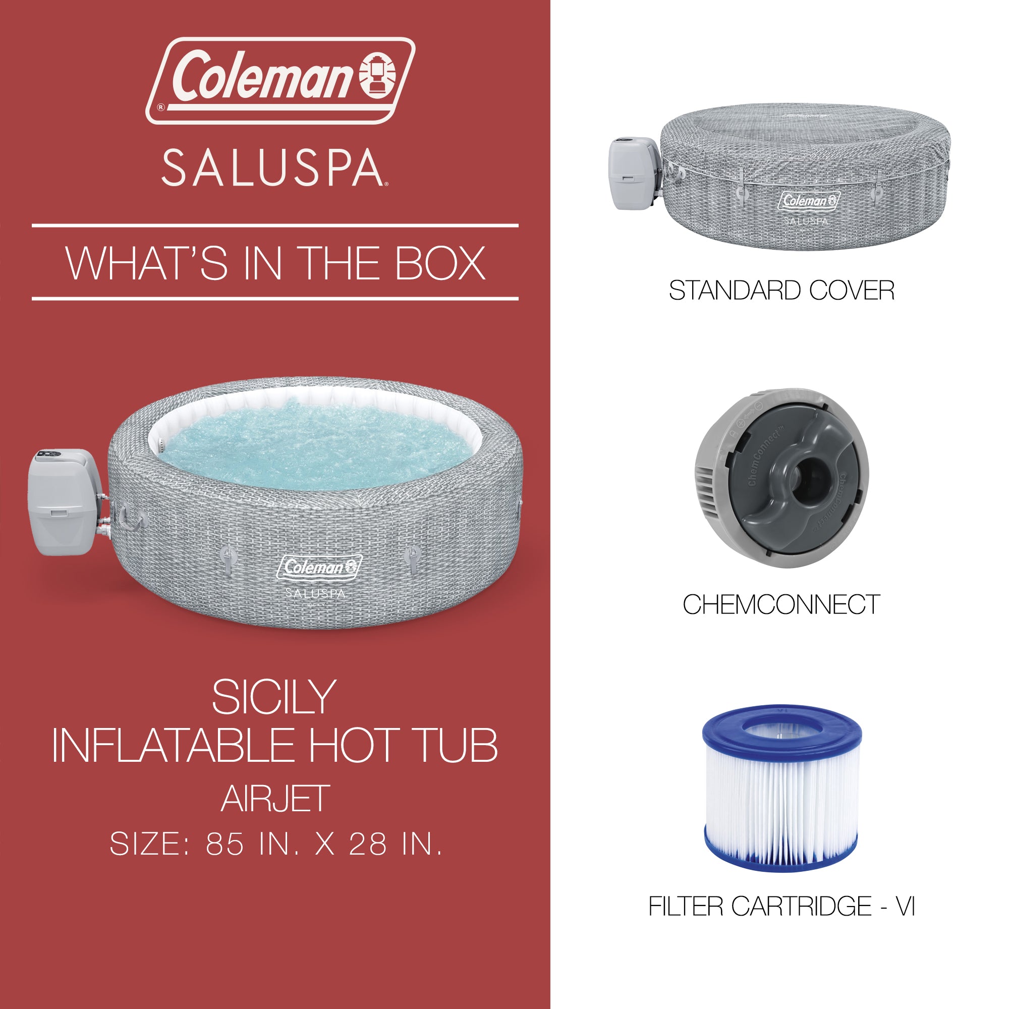 SaluSpa LED Soothing Spa Waterfall Accessory w/Sicily AirJet Inflatable Hot Tub