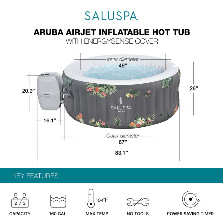 Bestway SaluSpa Aruba AirJet Inflatable Hot Tub with EnergySense Cover, Grey