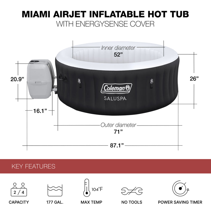 Bestway Coleman Miami AirJet Hot Tub with EnergySense Cover, Black (Used)