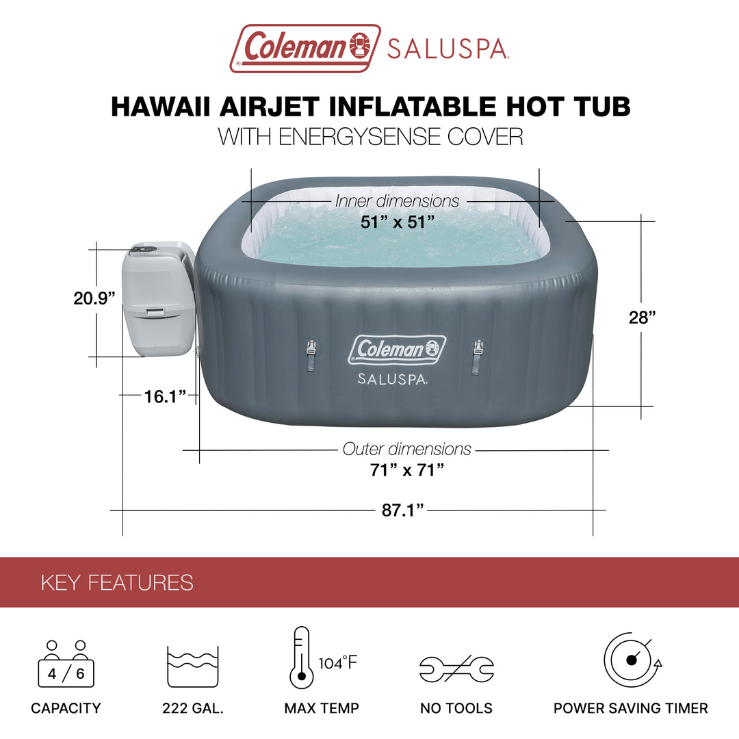 Bestway Coleman Hawaii AirJet Inflatable Hot Tub with EnergySense Cover, Grey