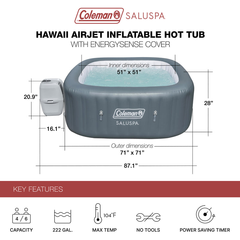 Bestway Coleman Hawaii AirJet Inflatable Hot Tub w/ Energy Cover, Grey(Open Box)