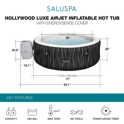 Bestway SaluSpa Hollywood EnergySense Luxe AirJet Inflatable Hot Tub, Black