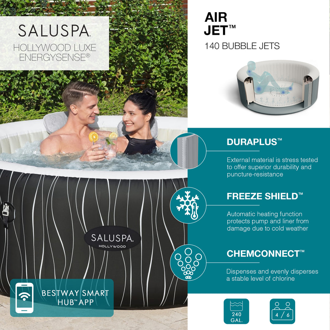 Bestway SaluSpa Hollywood EnergySense Luxe AirJet Inflatable Hot Tub, Black