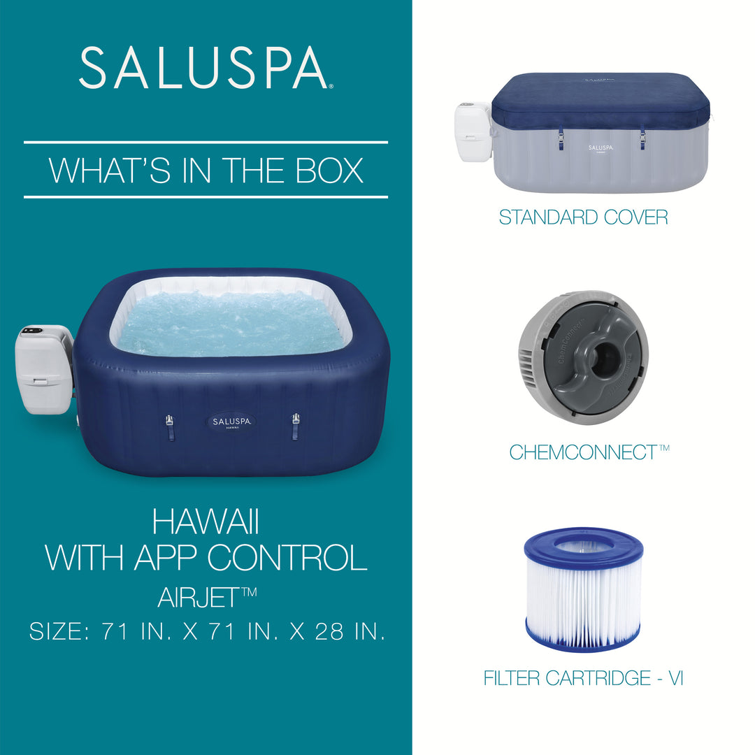 SaluSpa Hawaii 4 to 6 Person Smart AirJet Inflatable Hot Tub with App Control