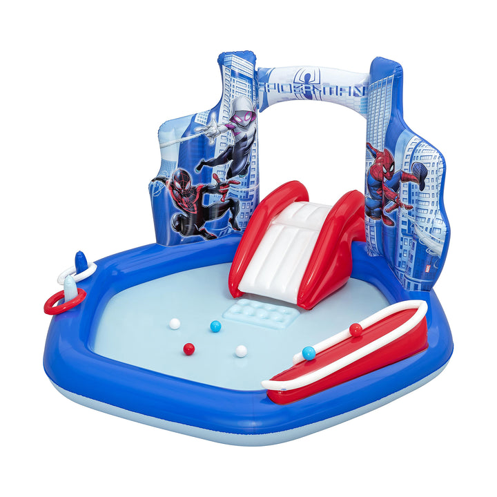 Bestway Spider-Man Inflatable Kids Outdoor Water Play Center and Built-In Slide - VMInnovations