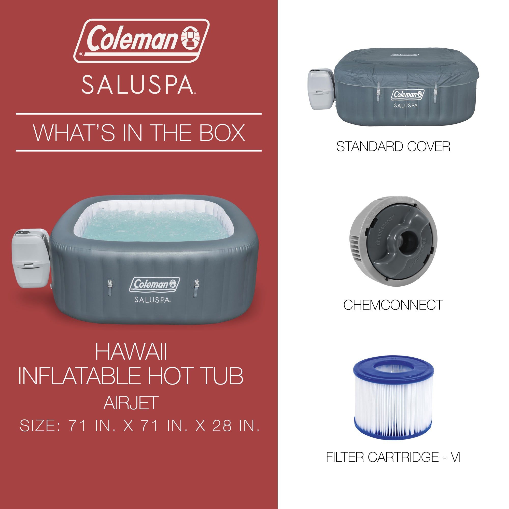 Coleman SaluSpa AirJet 6 Person Inflatable Square Hot Tub with 140 Jets, Gray