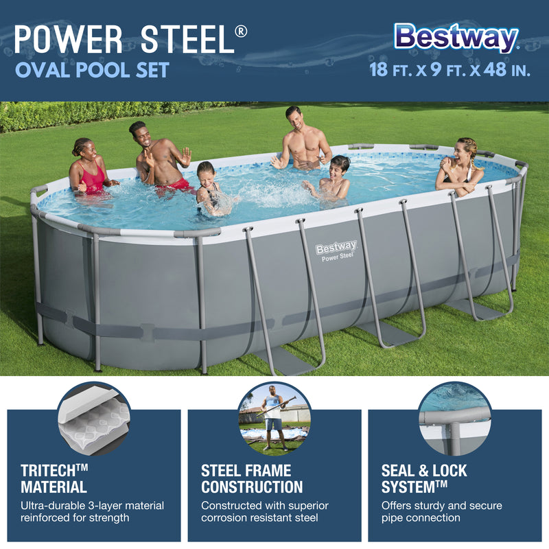 Bestway Power Steel 18 x 9 x 4 Foot Above Ground Pool Set with Pump (Used)