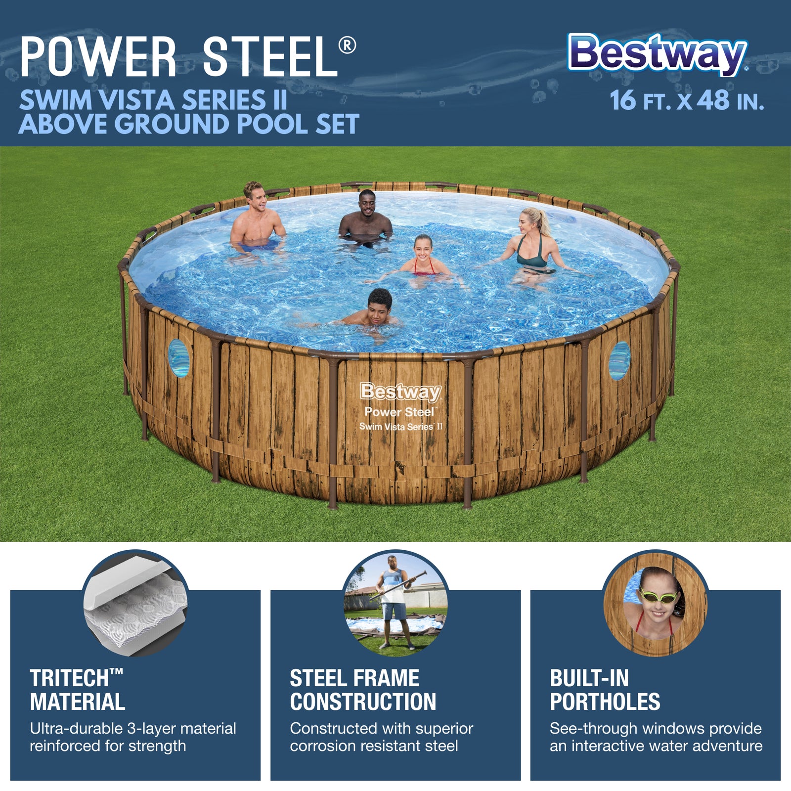 Bestway 16ft x 16ft x 48in Power Vista Pool Set w/ Vacuum & Maintenance Kit - VMInnovations