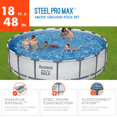 Bestway Steel Pro MAX 18'x48" Round Above Ground Swimming Pool with Pump & Cover