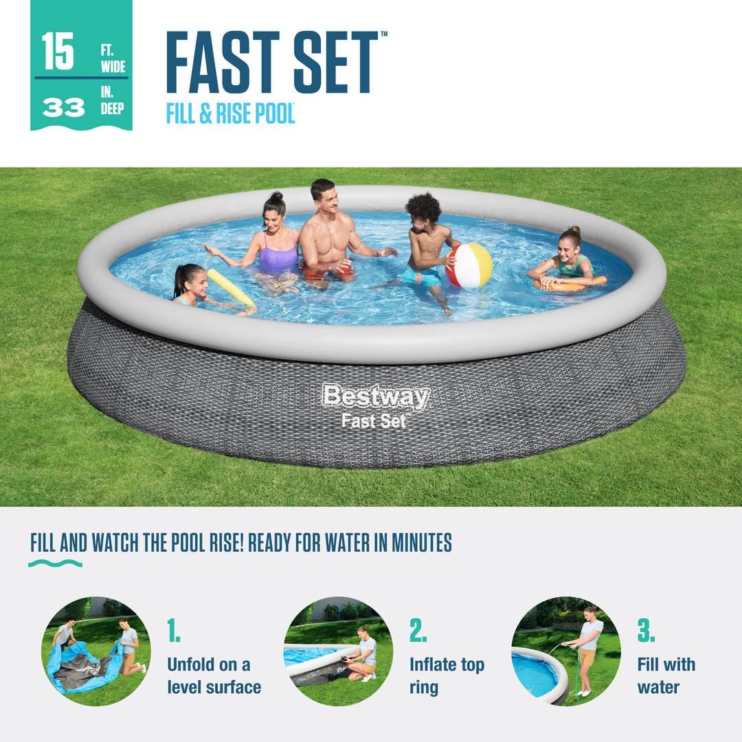 Bestway 15' x 33" Fast Set Inflatable Above Ground Swimming Pool (Open Box)