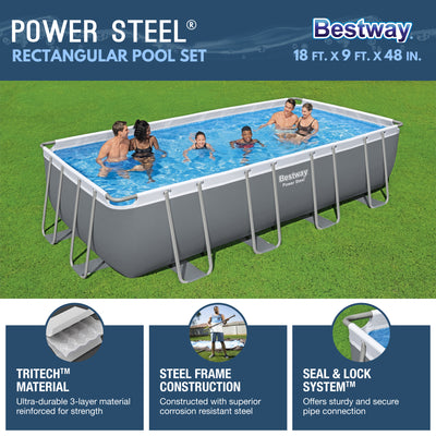Bestway Power Steel 18' x 9' x 48" Rectangular Above Ground Swimming Pool Set