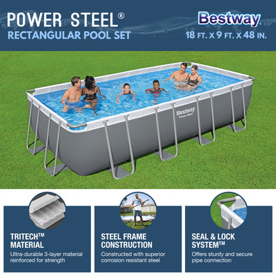 Bestway 18ft x 9ft x 4ft Rectangular Above Ground Swimming Pool w/ Accessories