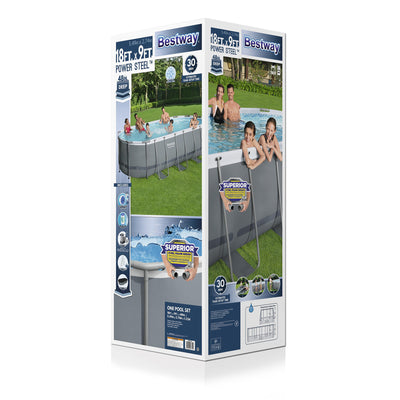 Bestway Power Steel 18 x 9 x 4 Foot Above Ground Pool Set with Pump (Used)