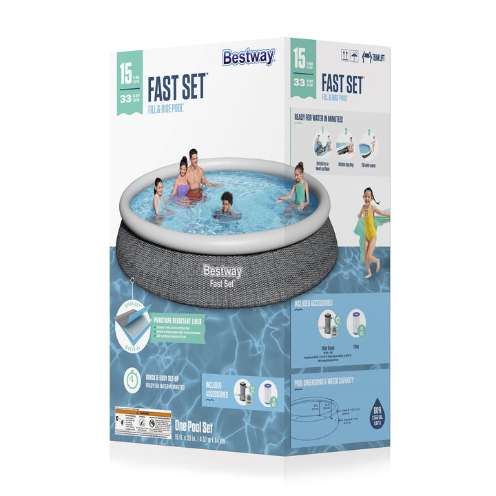 Bestway 15' x 33" Fast Set Inflatable Above Ground Swimming Pool (Open Box) - VMInnovations