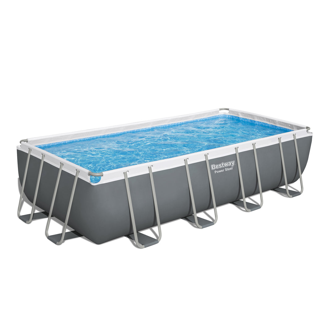 Bestway Power Steel 18' x 9' x 48” Metal Frame Outdoor Above Ground Pool, Gray