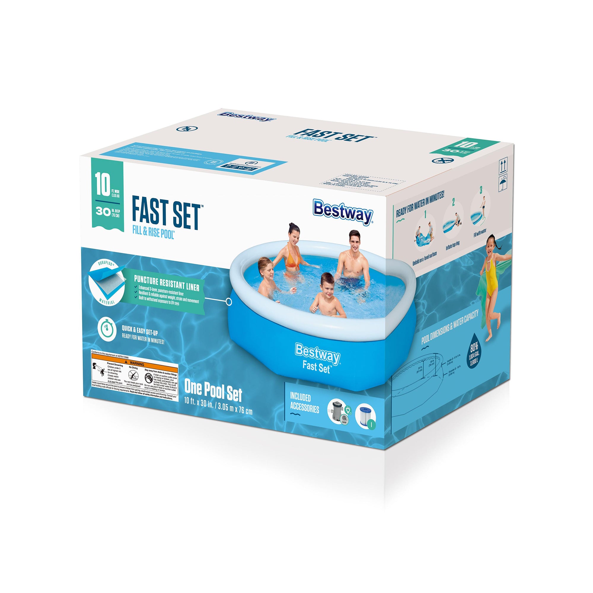 Bestway 10' x 30" Fast Set Inflatable Above Ground Swimming Pool w/ Filter Pump