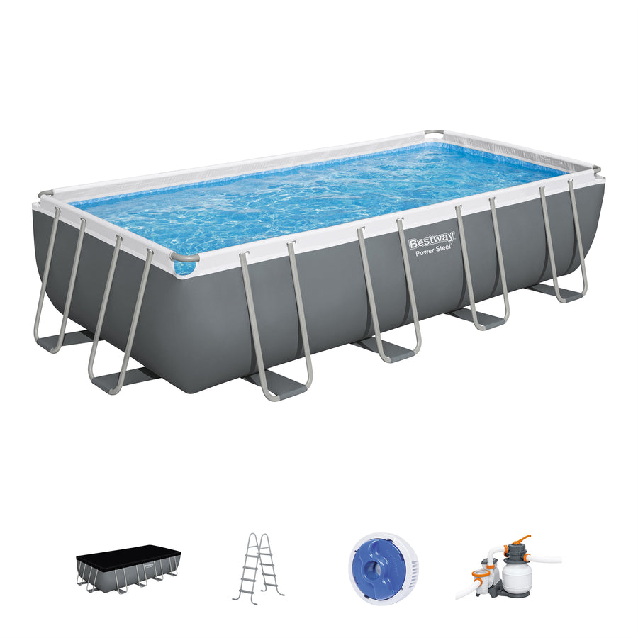 Bestway Power Steel 18' x 9' x 48" Rectangular Above Ground Swimming Pool Set - VMInnovations