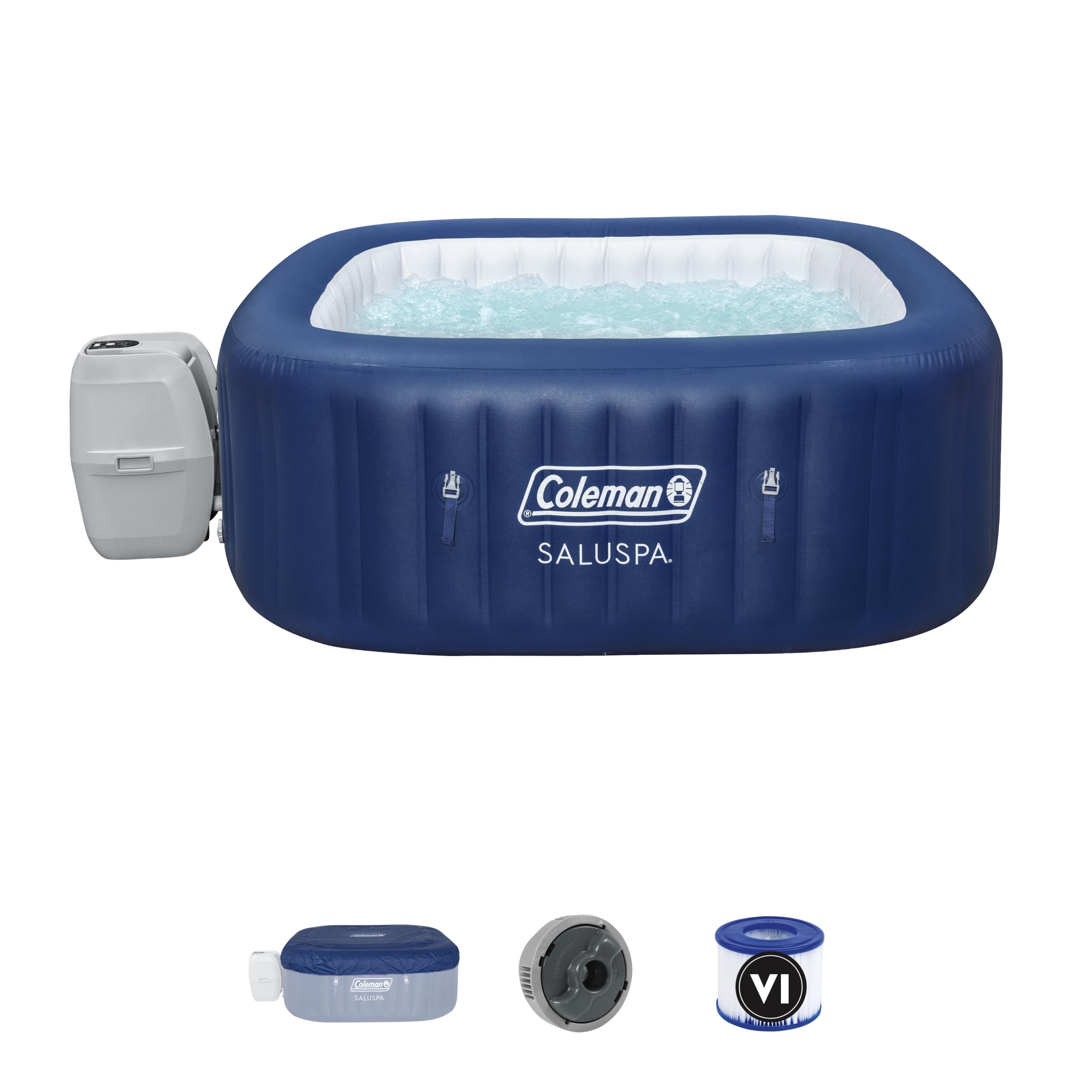 Coleman SaluSpa 4 Person Square Portable Inflatable Hot Tub Spa, Blue (Open Box) - VMInnovations