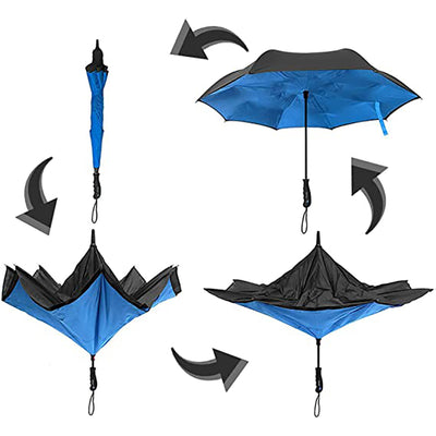 BetterBrella Wind Proof Reverse Open/Close 41.5" Wide Umbrella, Blue (Open Box)