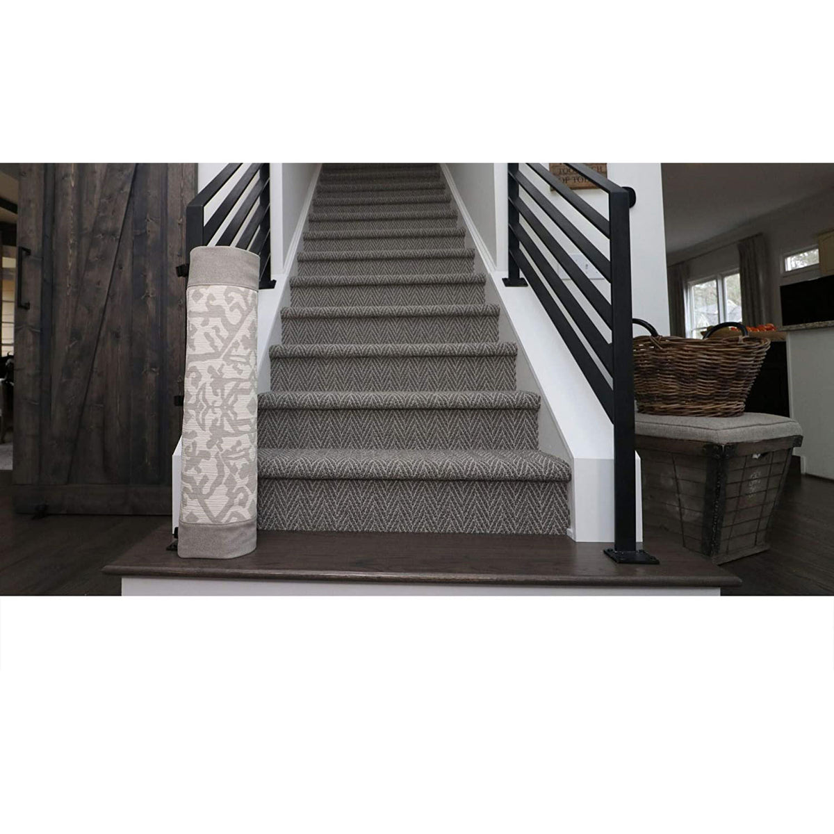 The Stair Barrier 36 to 43 Inch Wall to Banister Baby and Pet Gate, Sheep Ash - VMInnovations