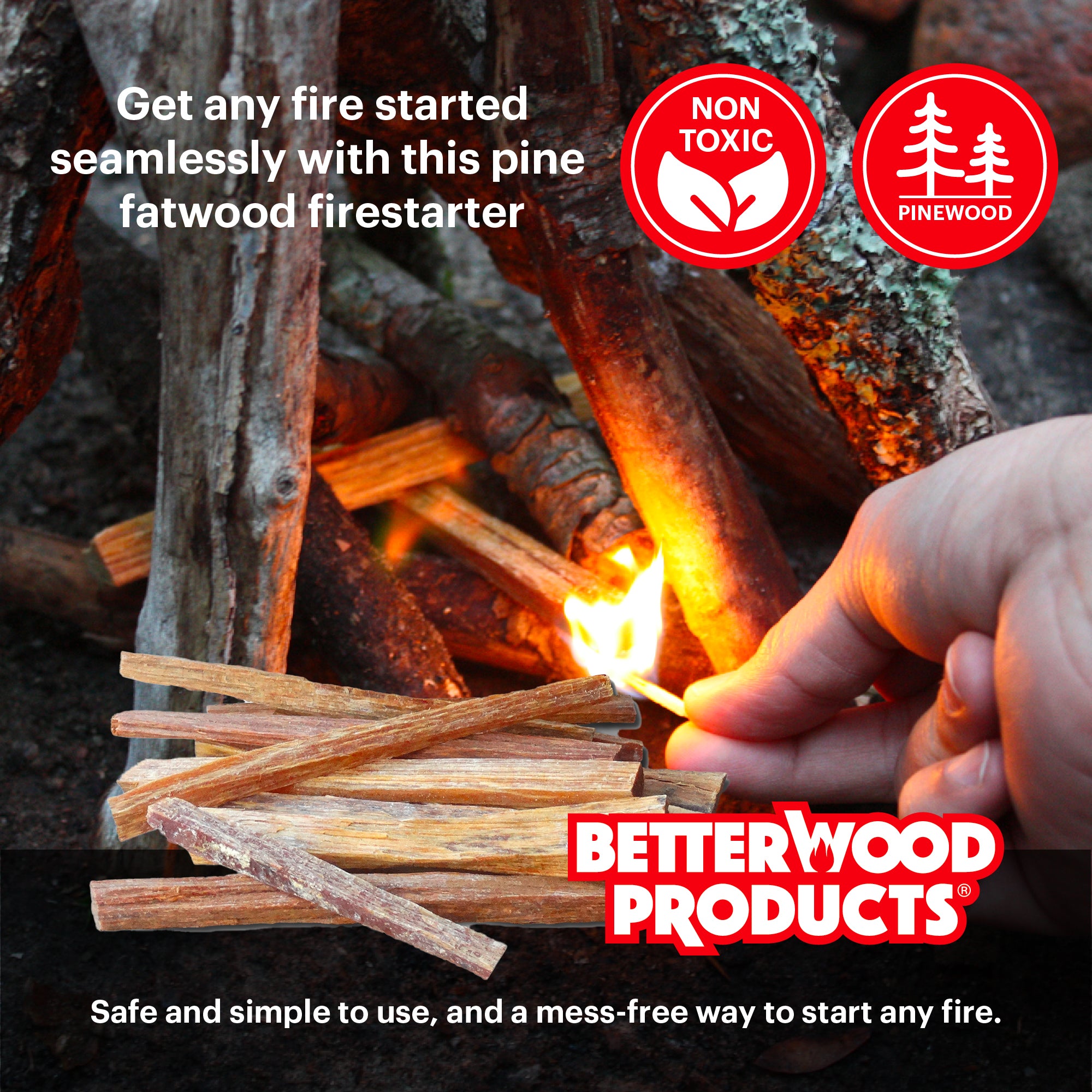 Better Wood Products Fatwood Fire Logs, Wood Fire Starter, 50 Pounds (Open Box) - VMInnovations