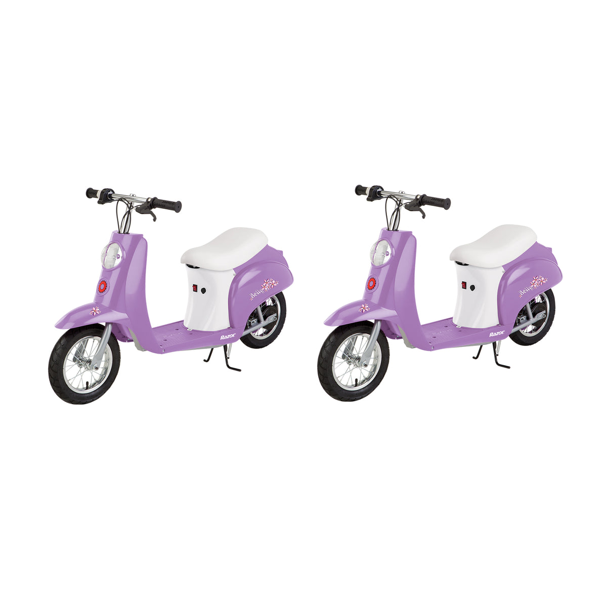 Razor Pocket Mod Euro 24V Electric Kids Ride On Retro Scooter, Purple (2 Pack)