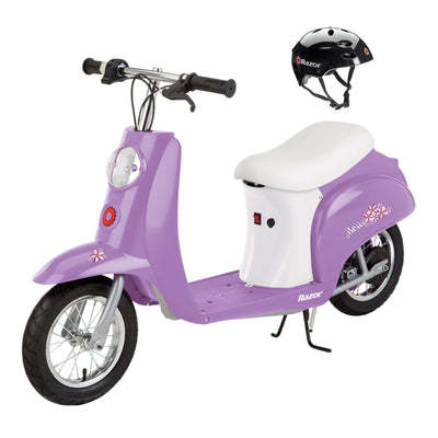 Razor Pocket Mod Miniature Euro 24V Electric Kids Scooter & Helmet, Purple