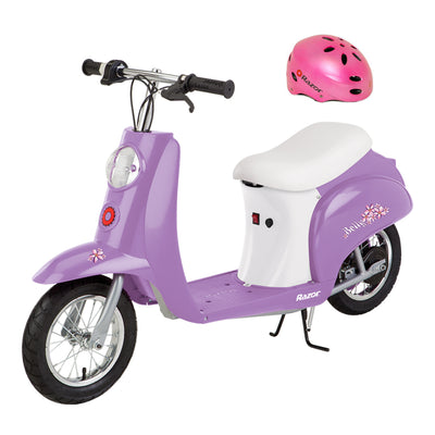 Razor Pocket Mod Miniature 24V Electric Retro Scooter & V17 Helmet, Purple