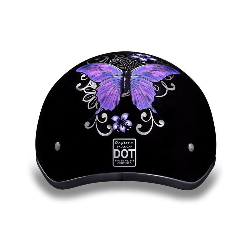 Daytona Helmets Motorcycle Half Helmet Skull Cap, Small, Gloss Black, Butterfly