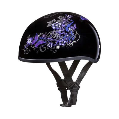 Daytona Helmets Motorcycle Half Helmet Skull Cap, Large, Gloss Black, Butterfly